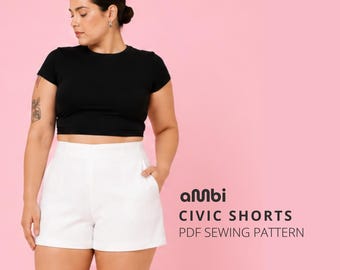 Civic Shorts Sewing Pattern (PDF), High Waisted Tailored, Invisible Zipper, Beginner Friendly