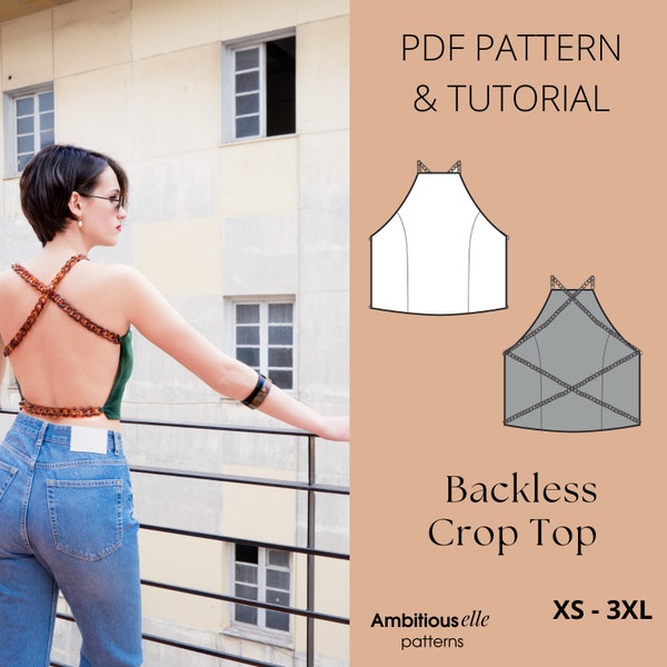 PDF Backless Crop Top Sewing Pattern| Open Back Top Sewing Pattern | PDF  Chain Back Top | Party Wear Pattern | Festival PDF Outfit Pattern