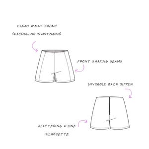 Hoch taillierte maßgeschneiderte Shorts Schnittmuster PDF, Invisible Zipper, Women XS-3XL A4 A0 Projector Bild 2