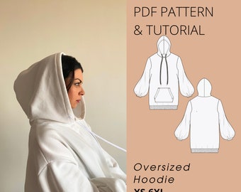 PDF Oversized Hoodie Sewing Pattern| Womens Hoodie PDF Sewing Pattern | Plus Size Sewing  Pattern | Statement Sweatshirts for Women Sewing