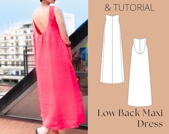 Backless Maxi Dress Sewing Pattern: Loose Fit with Pockets (PDF Pattern, XS-3XL)