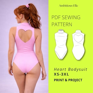 Heart Cutout Bodysuit Sewing Pattern – XS-3XL (PDF Pattern) Valentines Day Date Night Outfit Galentines
