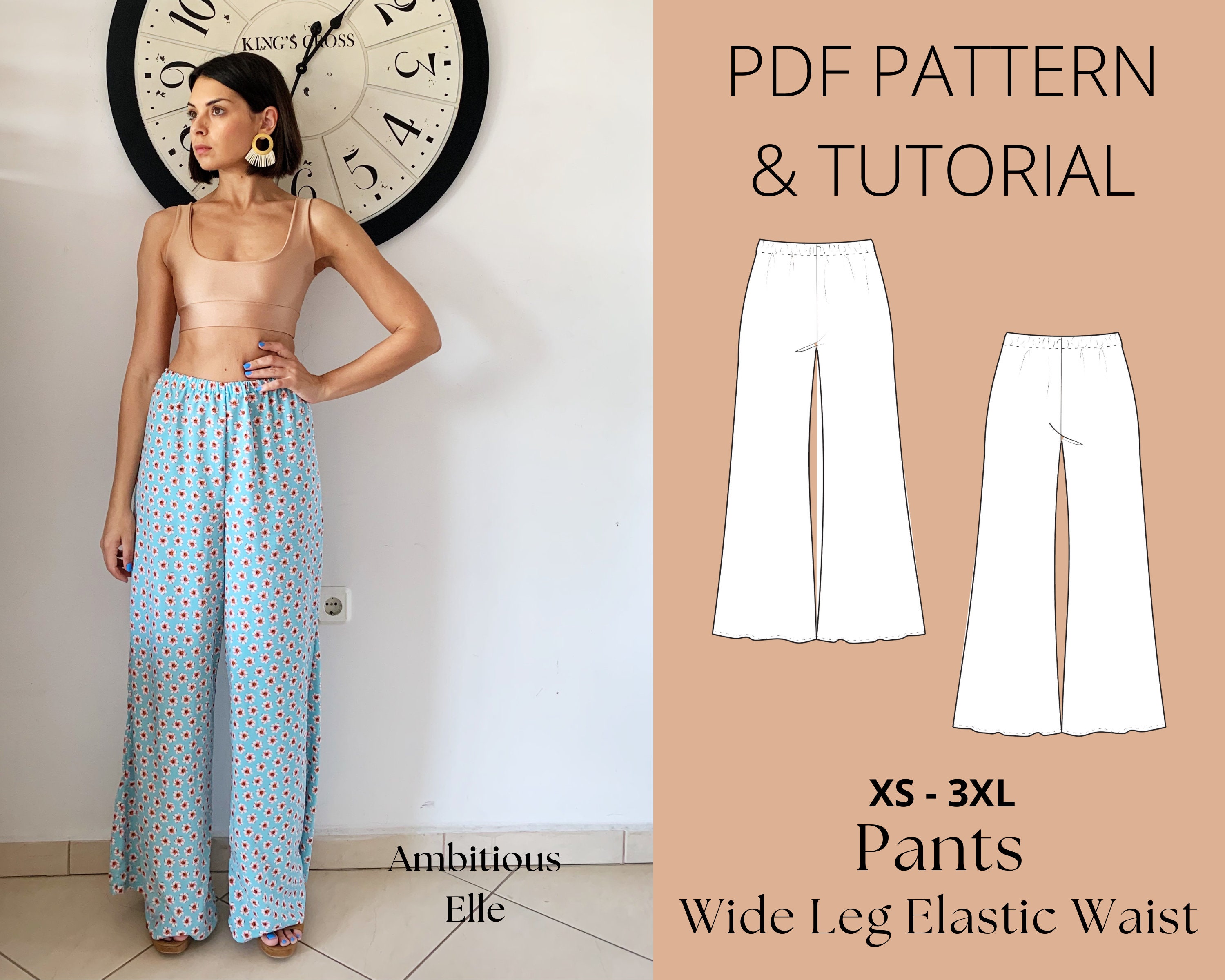 Buy PATTERN Elastic Waist Pants Wide Leg Medium Rise Womens