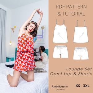 Summer Cami Top & Shorts Sewing Pattern: Women&#39;s Loungewear (PDF Pattern)