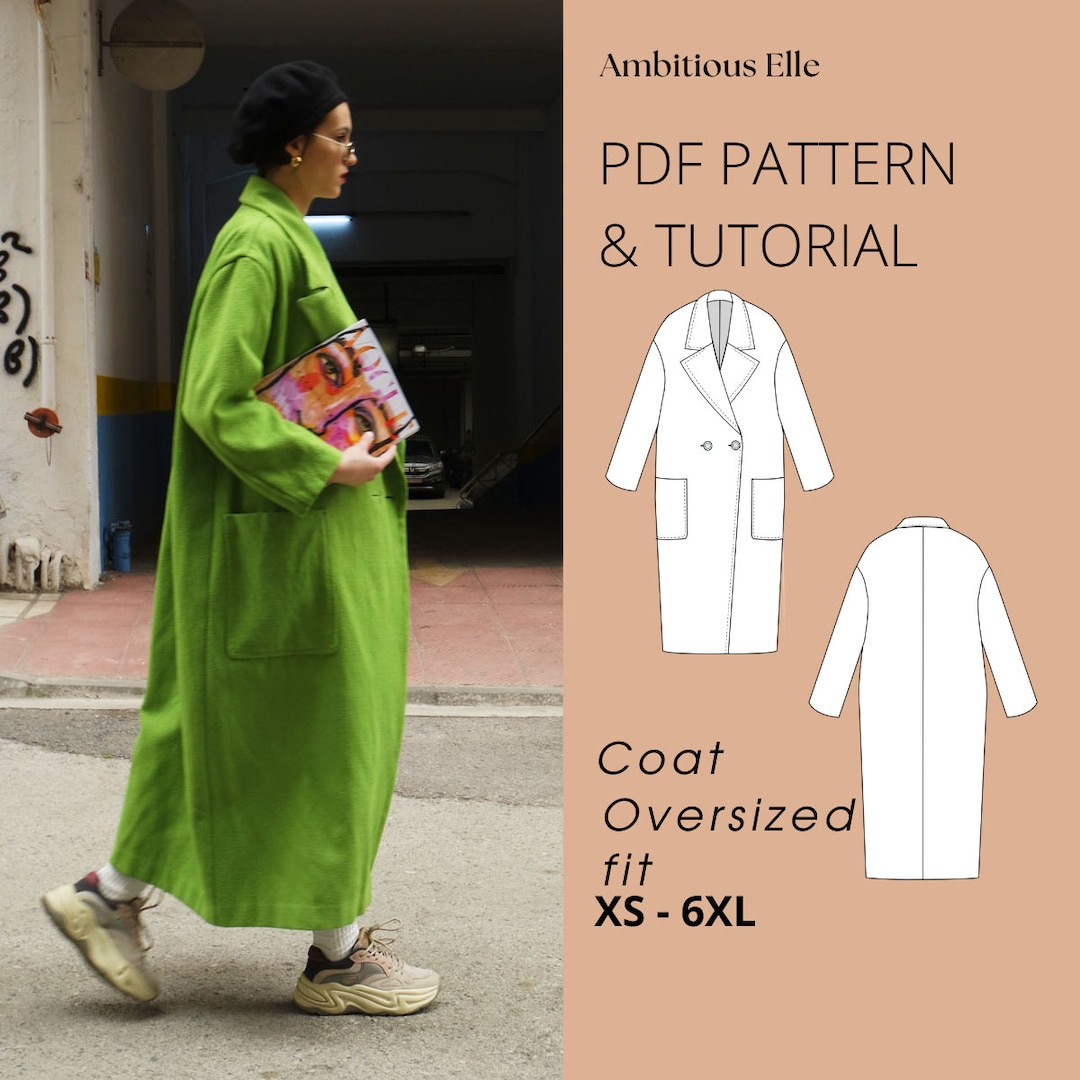 PDF Long Coat Women Sewing Pattern | Oversized Coat Pattern PDF Long Coat Women Sewing Pattern | Oversized Coat Pattern
