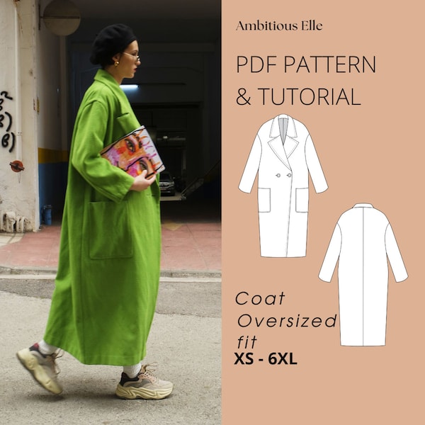 PDF Long Coat Women Sewing Pattern | Oversized Coat Pattern | PDF Minimal Coat Pattern | PDF Maxi Coat  Sewing Pattern | Instant Download