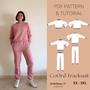 PDF CoOrd Tracksuit Sewing Pattern | Sweat 2 lengths pattern | Jogger PDF Pattern | Sportswear Set Sewing| Longsleeve Sweater Sewing Pattern