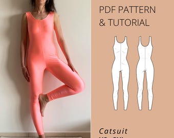 PDF Catsuit Sewing Pattern: Women's Leotard Bodysuit - Beginner Friendly (A4, US Letter, A0)