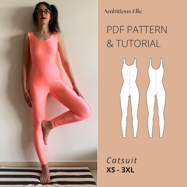 PDF Catsuit Sewing Pattern: Women's Leotard Bodysuit - Beginner Friendly (A4, US Letter, A0)