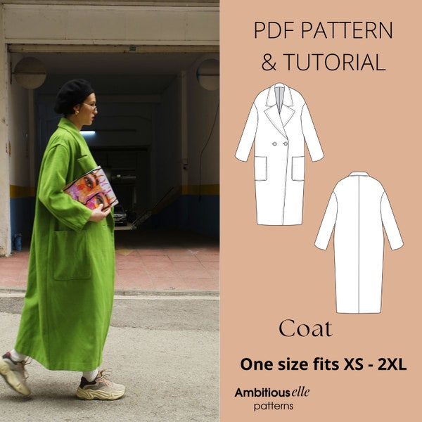 PDF Long Coat Women Sewing Pattern | Oversized Coat Pattern | PDF Minimal Coat Pattern | PDF Maxi Coat  Sewing Pattern | Instant Download