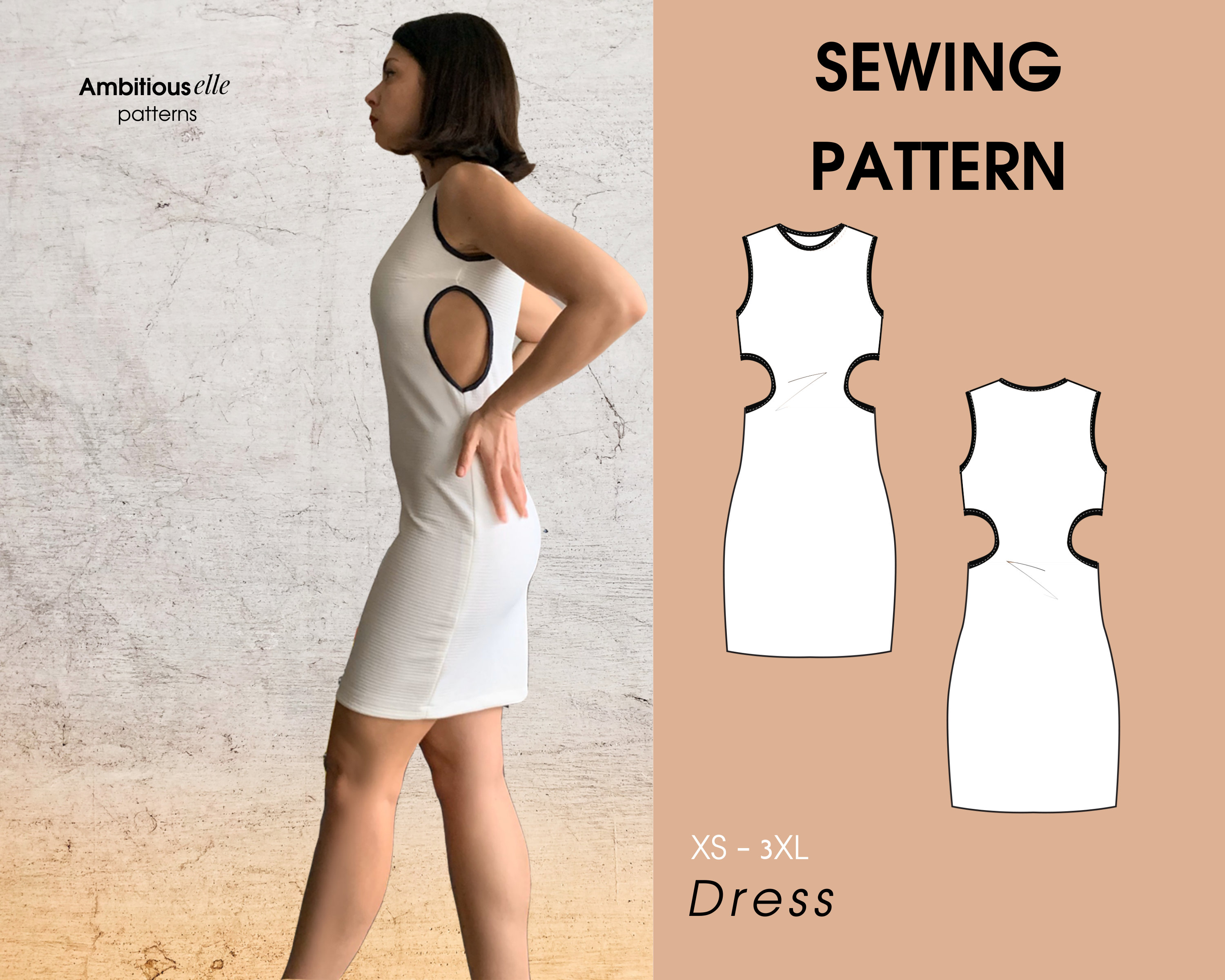 Mini Bodycon Dress Sewing Pattern Cut Out details Mini Etsy