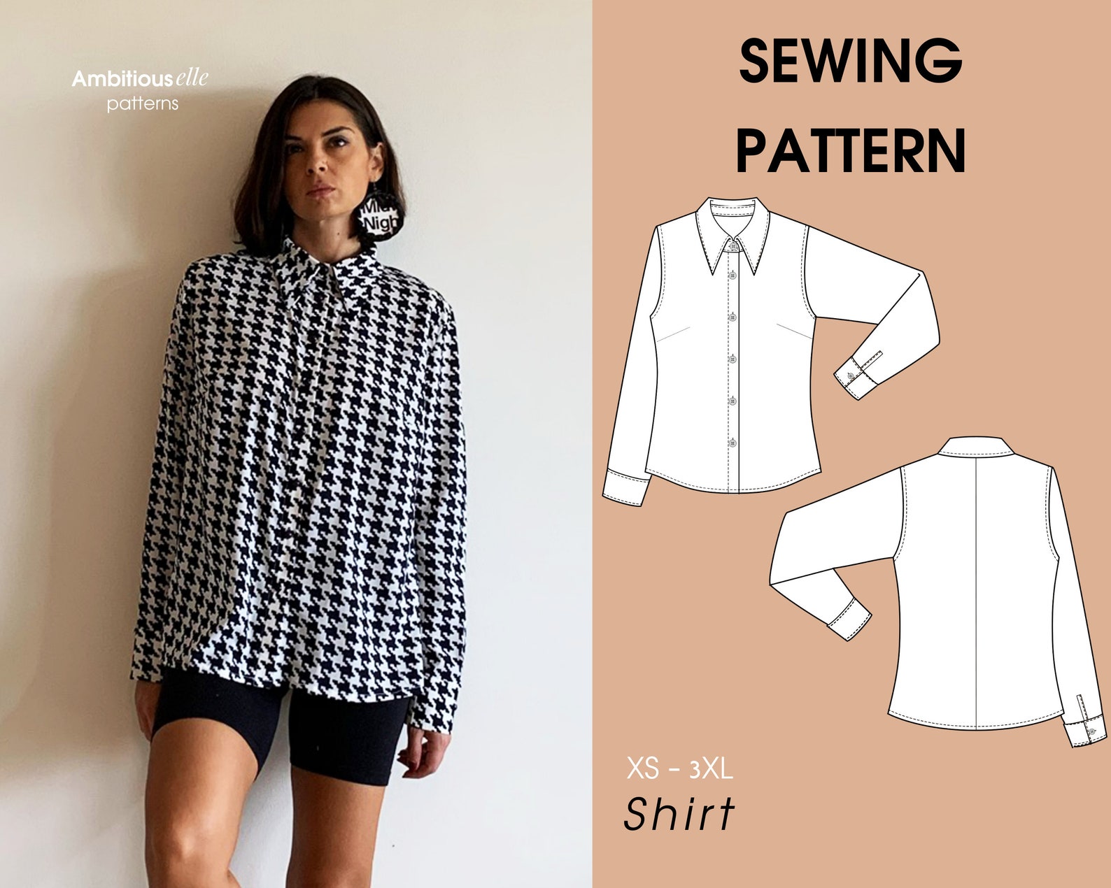 Button up Shirt Sewing Pattern for women Straigh Fit Etsy