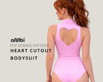 Cutout Bodysuit Sewing Pattern PDF XS-XL, Heart Neckline, Women