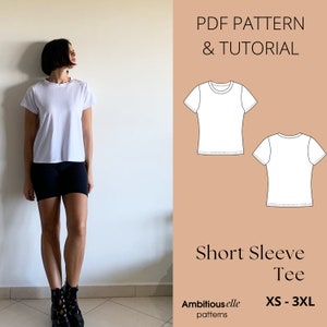 PDF Short Sleeve Tee Sewing Pattern | PDF T-Shirt Sewing Pattern | Easy Sewing Pattern | Minimal Sewing Pattern |Women Basic T-shirt Pattern