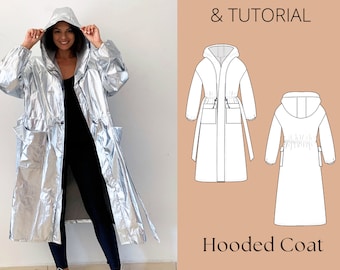 PDF Women's Raincoat SewingPattern | PDF Trenchcoat Sewing Pattern | Hooded coat with belt  Sewing Pattern | Plus size available XS - 6XL