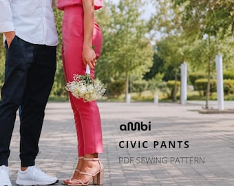 High Waist Cigarette Pants Sewing Pattern | Straight Leg Trousers (PDF Pattern)