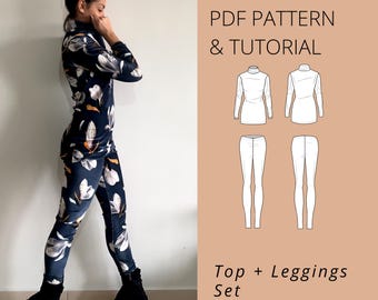 Rollkragen Top & Leggings Schnittmuster: PDF-Muster