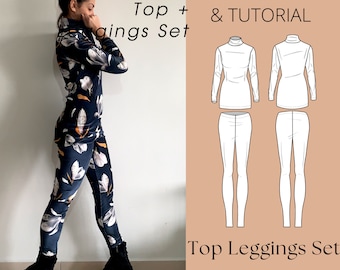 Pdf Co ord Sewing Pattern |Turtleneck Top Sewing Pattern Longsleeve | Leggings Pattern |Patterns knitted fabrics | Catsuit Sewing Pattern