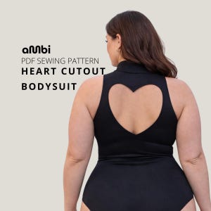 Cutout Bodysuit Sewing Pattern PDF XS-XL, Heart Neckline, Women Top, Projector File
