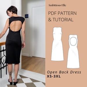PDF Open Back Dress Sewing Pattern, Summer Dress Pattern, Cut Out Open Back Midi Dress Pattern, Sleeveless Dress Sewing Pattern