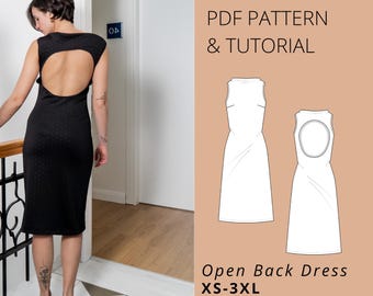 PDF Open Back Dress Sewing Pattern, Summer Dress Pattern, Cut Out Open Back Midi Dress Pattern, Sleeveless Dress Sewing Pattern