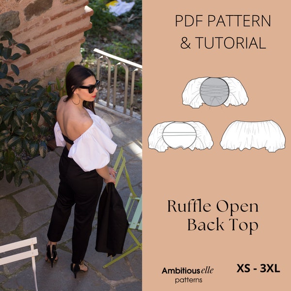 PDF Ruffle Crop Top Sewing Pattern for Women | Ruffle Top Pattern | Balloon Sleeve Top | Lantern Blouse | Off the shoulder top | Puffed Top