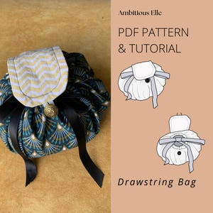 Patrón de costura para bolsa de maquillaje redonda con cordón: PDF para principiantes