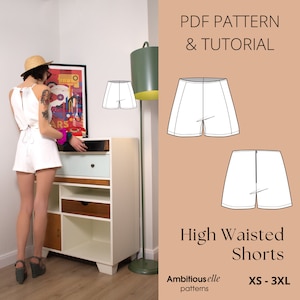 PDF High Waisted Shorts Sewing Pattern | Pdf Pin Up Shorts | Summer Shorts Pattern | XS - 3XL | Instant Download | Ambitious Elle Patterns
