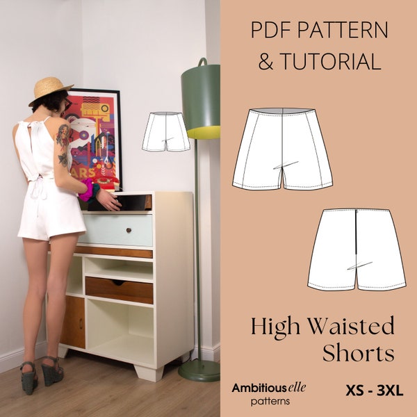 Patron de couture PDF pour short taille haute | Short Pin Up PDF | Patron de shorts d'été | TP - 3TG | Téléchargement instantané | Des modèles Elle ambitieux