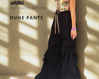 Oversized Wide Leg Dune Pants Sewing Pattern | Sculptural Volume, Elastic Waist (PDF Download)