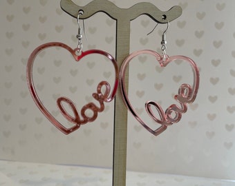 Valentines Day Gift for Her, Dangle Heart Earrings, Rose Gold Heart Earrings, Gift for Her, Valentines Day