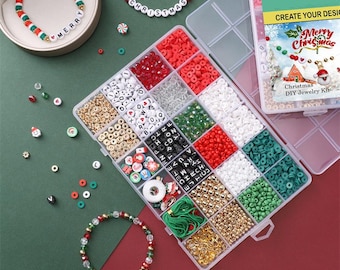 Christmas Beads Sets-DIY Beads For Christmas Crafts Jewelry Bracelets-Beading Crafts Chirstmas Party Decoration DIY Christmas Gifts Supplies