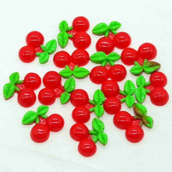 17-19mm Résine Flat Back Cherry Fruit Cabochons- Resin Scrap-booking Miniatures-DIY Jewelry Making-Crafting Accessoires