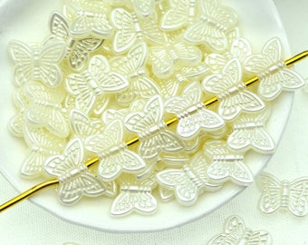 100PCS 11X14mm Pearlized White Butterfly Beads 2mm Top Vertical Hole-Bracelet,Earring Beads Accessories
