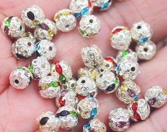 Rhinestone Ball Beads For Earrings Necklace Jewelry Making,Bling Bling Metal Spacer Beads DIY Jewelry Findings Supplies-6mm