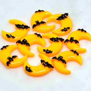 Halloween Crescent Bat Flat back Resin Cabochons-Halloween Party Decoration-Halloween Photo frame deco Halloween D.I.Y Jewelry Parts-20X32mm