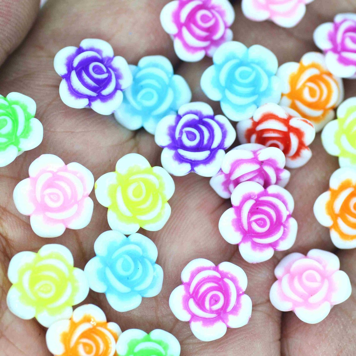 12mm Plastic Flower Beadsresin Flat Back Flowers With Etsy UK