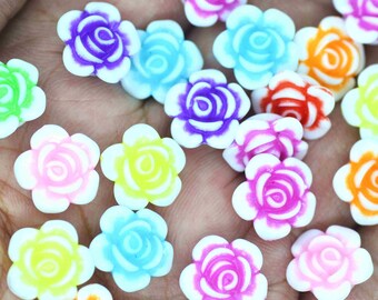 12mm Plastic Flower beads-Resin Flat back Flowers With Hole-Bracelets&necklace Beads-Tiny flower Jewelry Charms-Beading Crafts Supplies