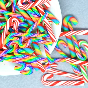 20PCS Polymer Clay Simulation Candy Canes, Christmas Scrapbook Embellishments Crutch Candy, Xmas Party Decoration Charms ALL MIXED