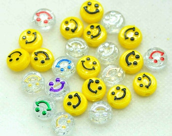Plastic Smile Face Disc Beads-Bracelets Jewelry Making Beads-D.I.Y Crafting Beads-5mmX9mm