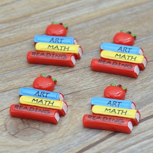 10 peças resina plana com parte traseira vermelha apple & livros-resina de volta às aulas cabochões de scrapbook-casa de bonecas presentes escolares
