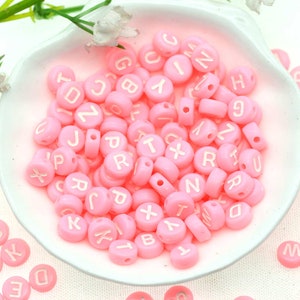 200 Uds. Cuentas de letras de Color rosa de 7mm-Cuentas espaciadoras de joyería-pulseras cuentas de joyería