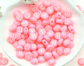 200PCS 7mm Pink Color Letter Beads-Jewelry Spacer Beads-Bracelets Jewelry beads