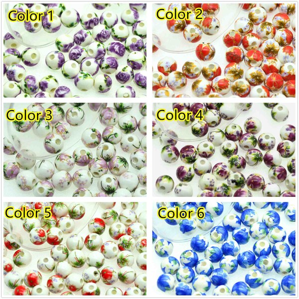 10mm Ceramic Round Beads with Painted Flowers-Round Porcelain Beads For Jewelry&Bracelets Making-20PCS/lot