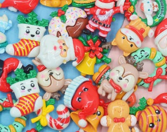 Mixed Christmas Theme Resin Embellishments-Christmas Crafts Materials Christmas Tree Charms-jewelry Making Party Decoration Supplies-20PCS