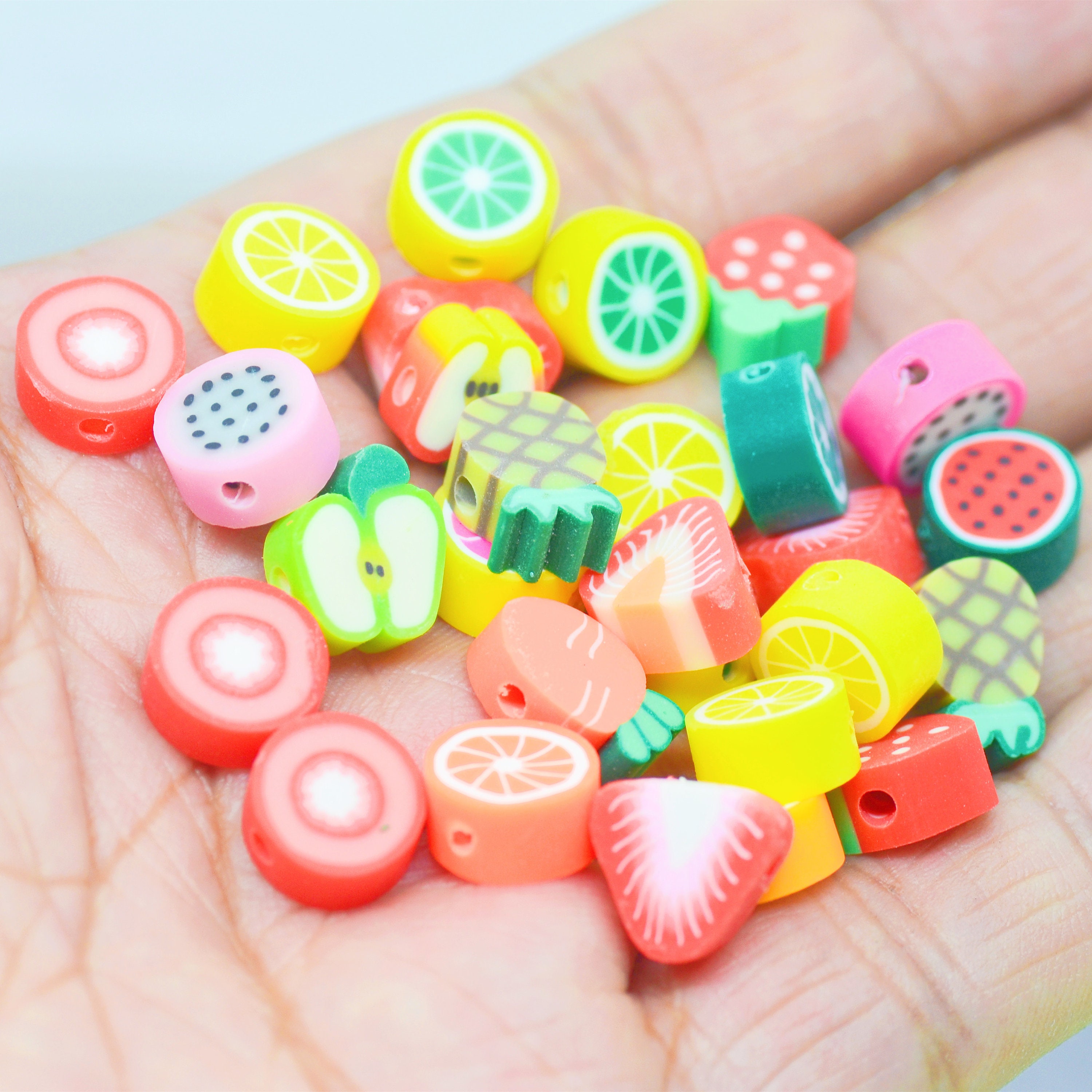 100Pcs Fruit Beads Strawberry Fruits Polymer Clay Color Mixed DIY Beads