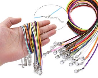 Waxed Rope Necklace String-Leather Necklace Chains Bracelet Cord with Clasps for Pendants,Charms Jewelry Making Supplies, 1.5mm