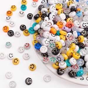 50PCS 10 mm Contas de disco de sorriso de plástico - Pulseiras e contas de colar - Contas para fazer joias - Contas de letras de sorriso Contas de plástico soltas