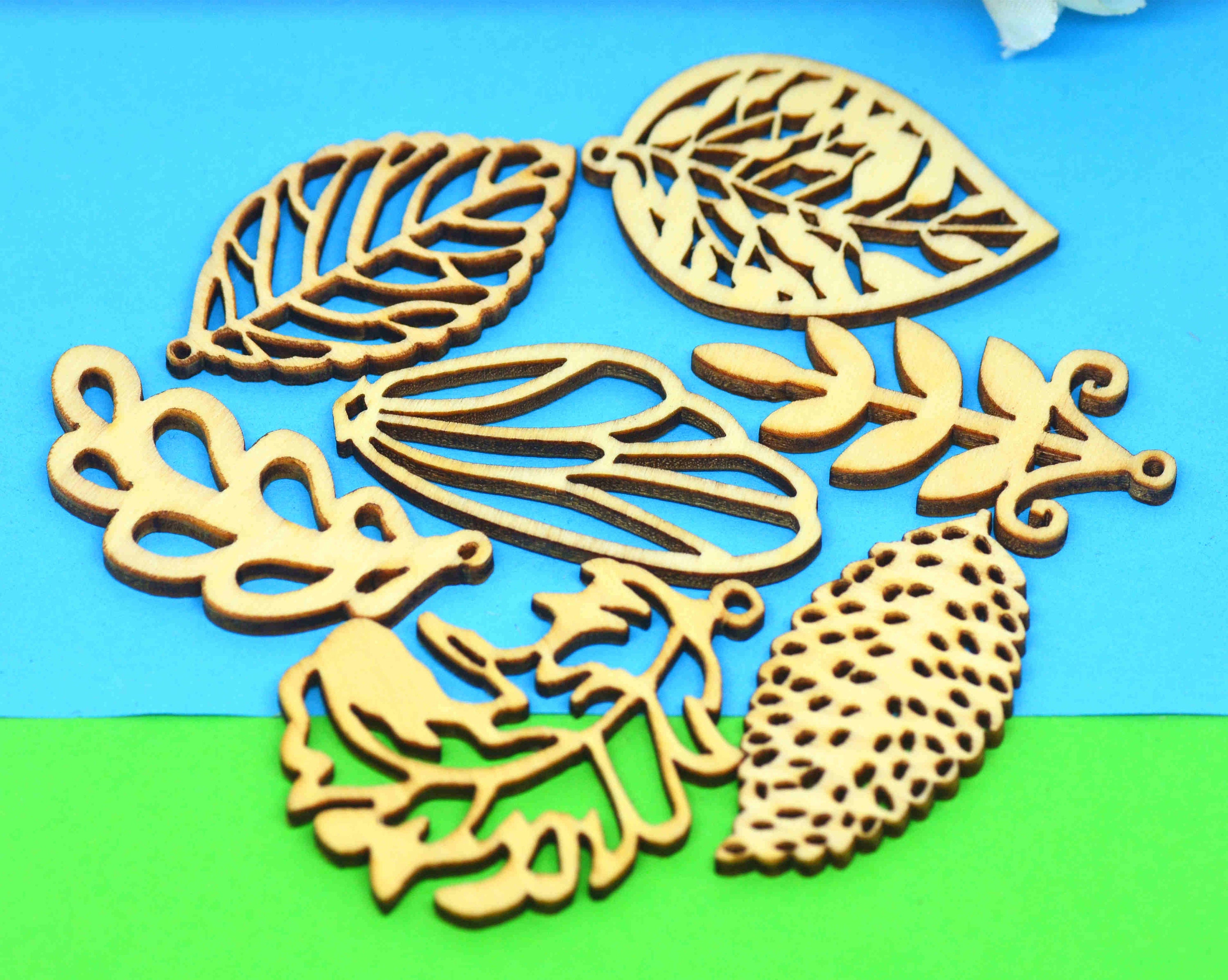 10PCS Mixed Laser Cutting Wooden Leaves Art Decoratingwood Etsy