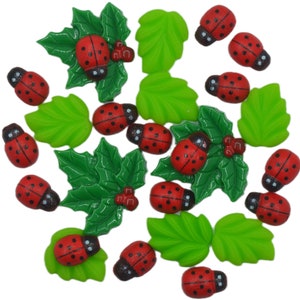 30 pièces résine coccinelle feuilles vertes embellissements Scrapbooking carterie matériaux bricolage cheveux arc décoration artisanat fournitures